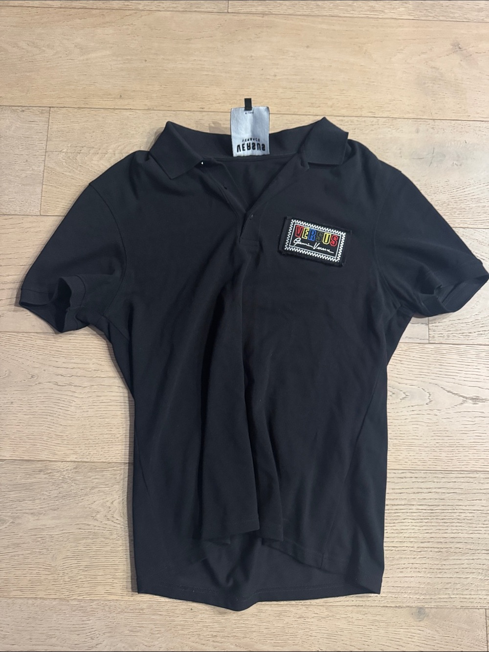 Versus By Versace Black Polo with Multicolor Logo Patch